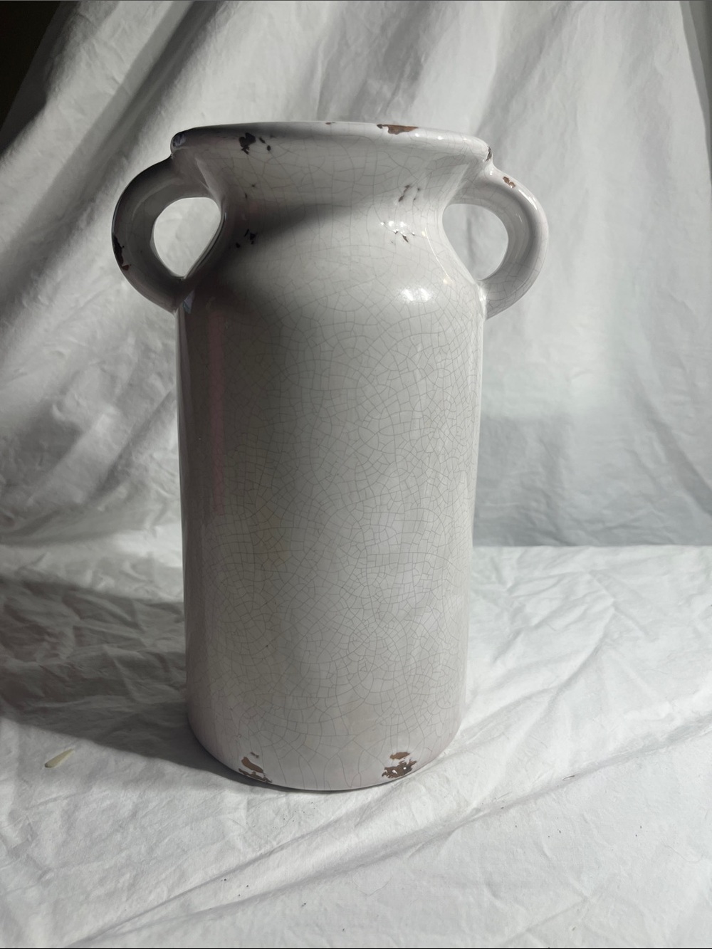 Neutral White Rustic Ceramic Two-Handled Vase - Picture 1 of 8